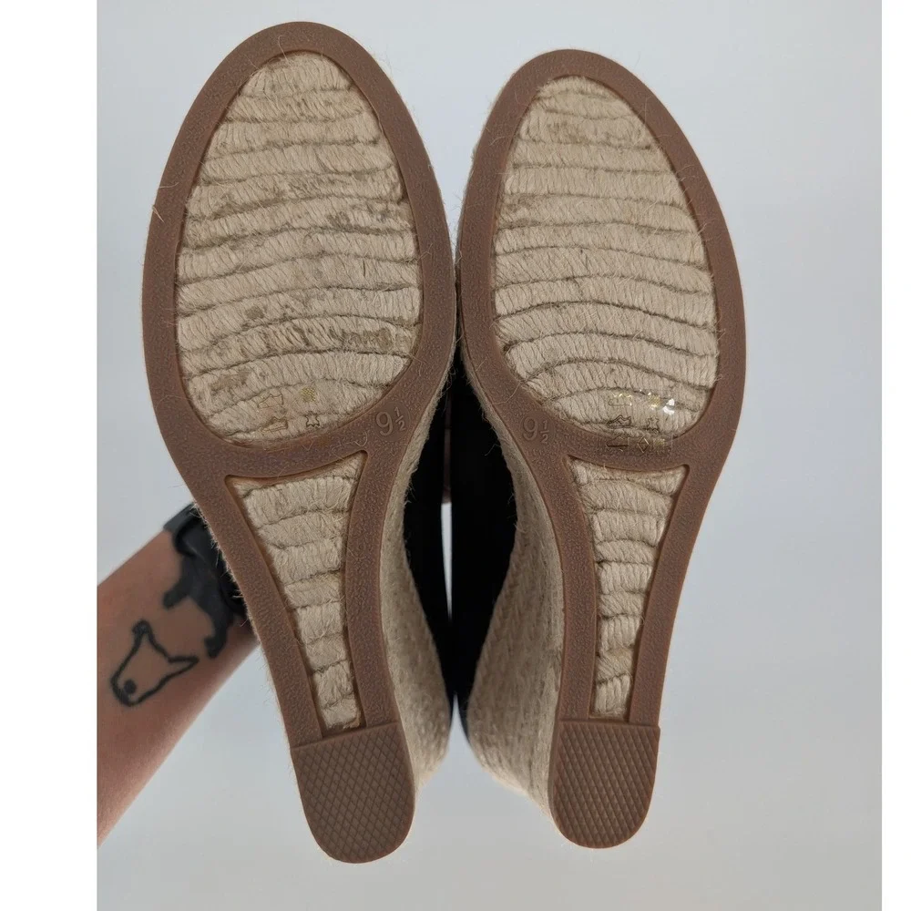 J. Crew Seville Espadrille Wedge Heel Womens 9.5 Black Canvas Round Toe Coastal